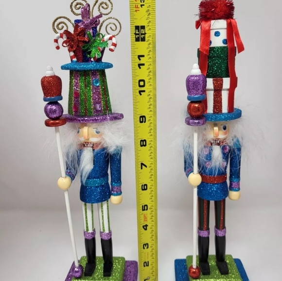 2 Kurt Adler Multi Colored Glitter Whimsical Christmas Nutcrackers 13.5" 2016 - Picture 13 of 16